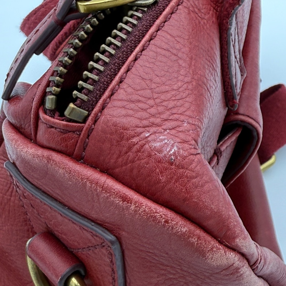 Fossil Crossbody Bag Red Leather Boho Classic‎ Small Duffle Satchel Adjustable - Picture 13 of 16